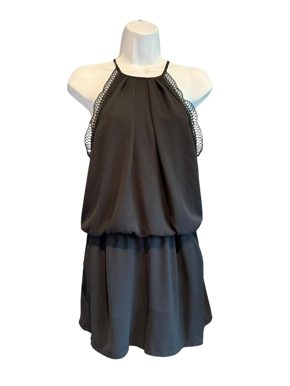 Bisou Bisou Black Sleeveless Halter Dress with Mesh Detail